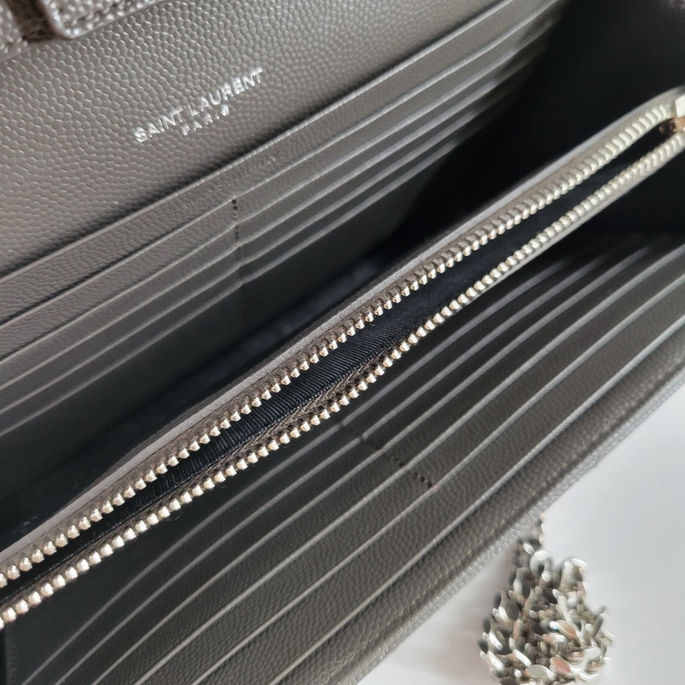 Saint Laurent Crossbody Bag Large Wallet on Chain‎ Gray YSL Monogram Cassandre - Picture 7 of 16